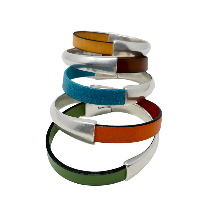 Leather & Silver Half Circle Clasp