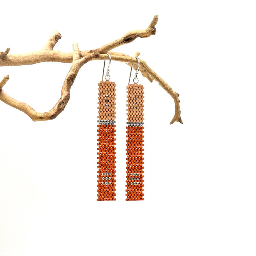 Matchstick Earrings Long- orange, pink, silver