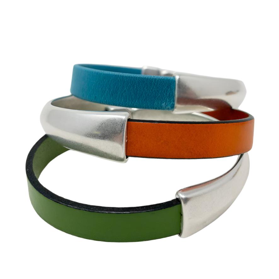 Leather & Silver Half Circle Clasp