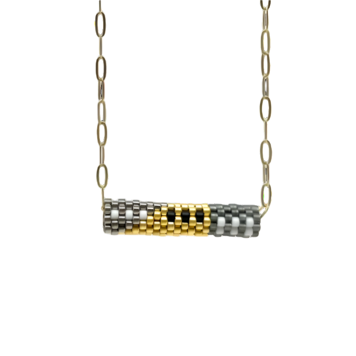 Peyote Tube Necklace - black, gold, white