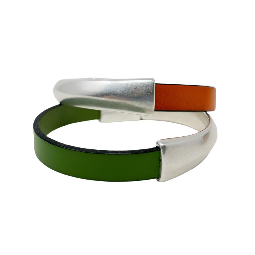 Leather & Silver Half Circle Clasp