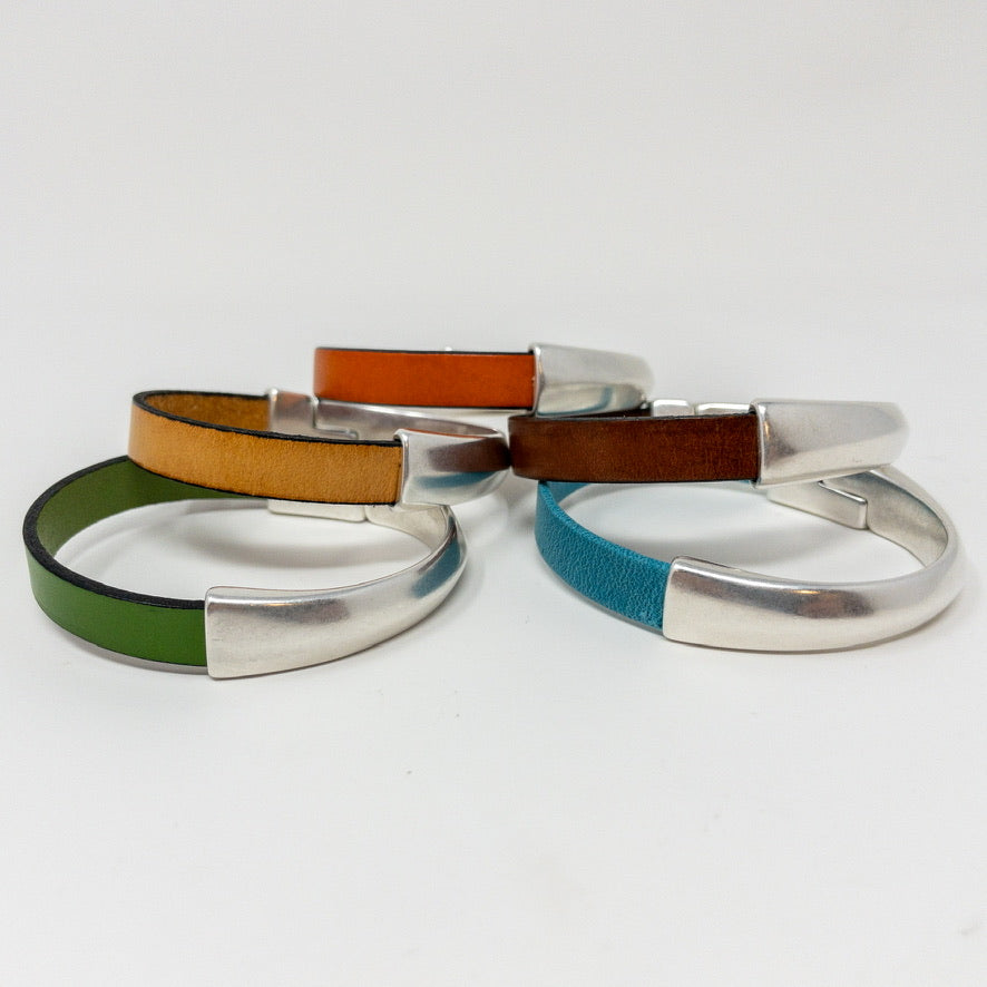 Leather & Silver Half Circle Clasp