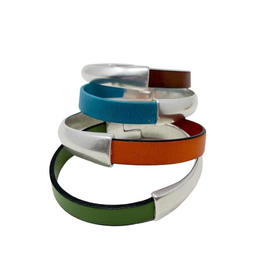 Leather & Silver Half Circle Clasp
