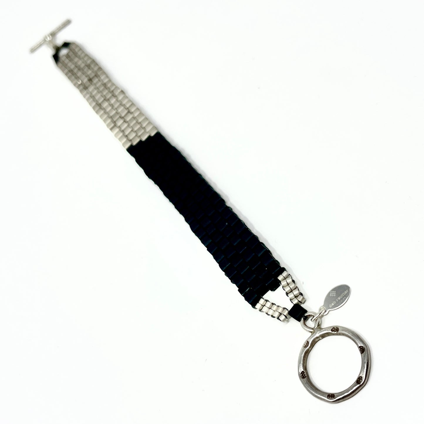 Cube Peyote Bracelet - silver & black