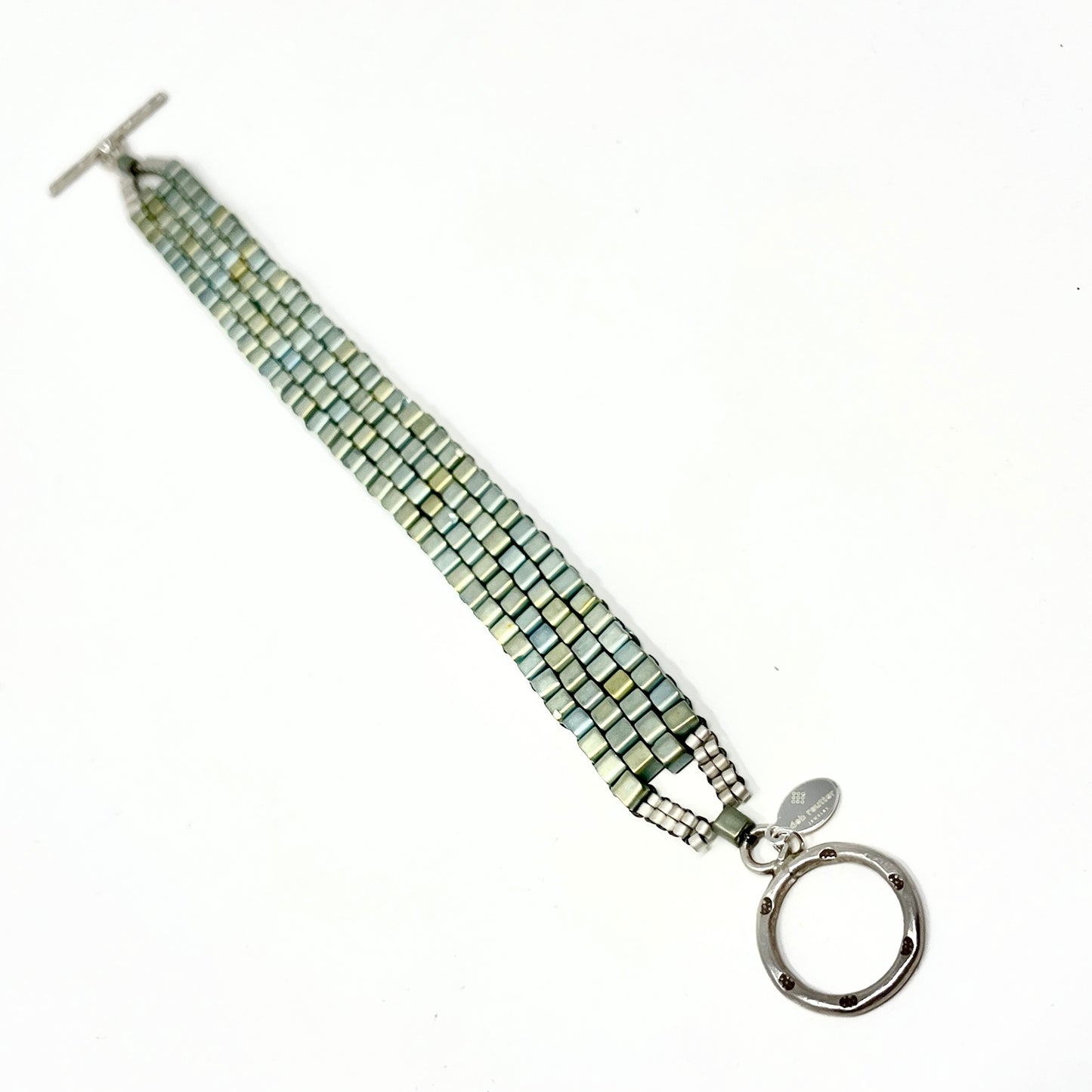 Cube Peyote Bracelet - blue/green w/ Hill Tribe clasp