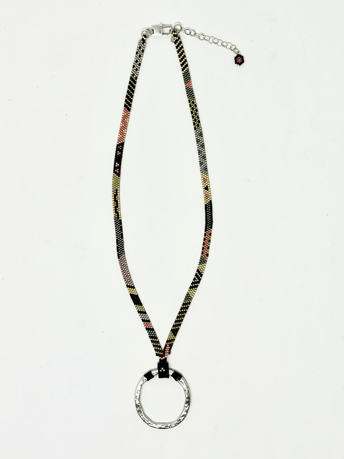 Ribbon Necklace with Fine Silver Ellipse
