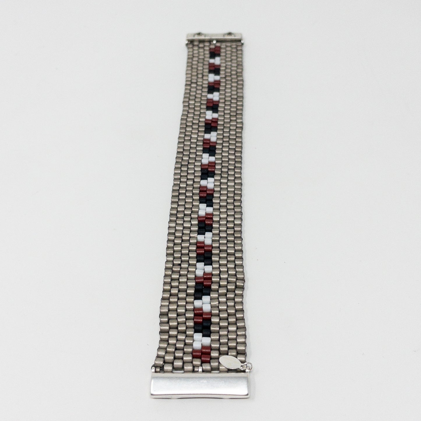 Beaded Cuff - silver, white, black, red