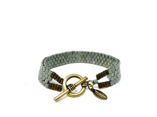 Cube Peyote Bracelet - blue/green with brass clasp