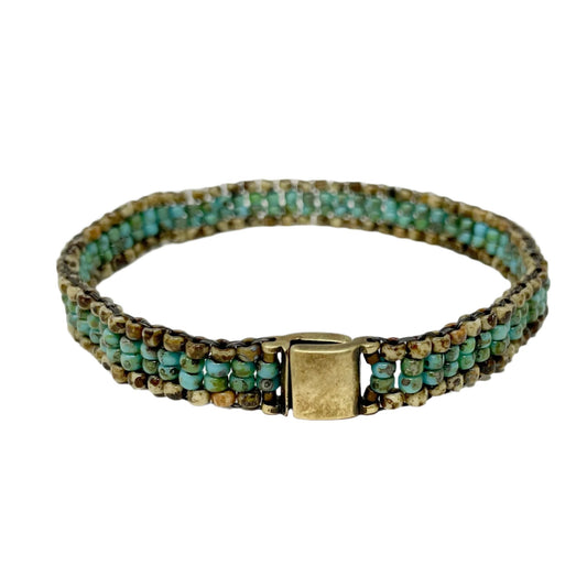 Unisex Beaded Bracelet - brown & turquoise