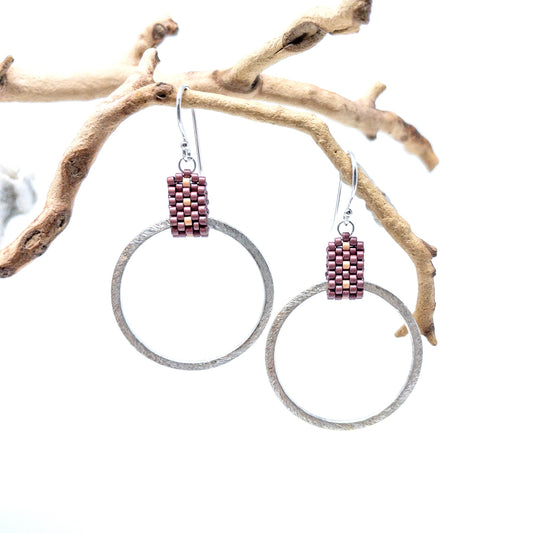 Hoop Earrings - silver and plum