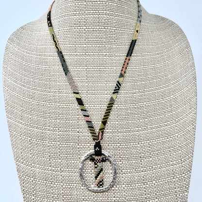 Patterned Necklace with Fine Silver Ellipse