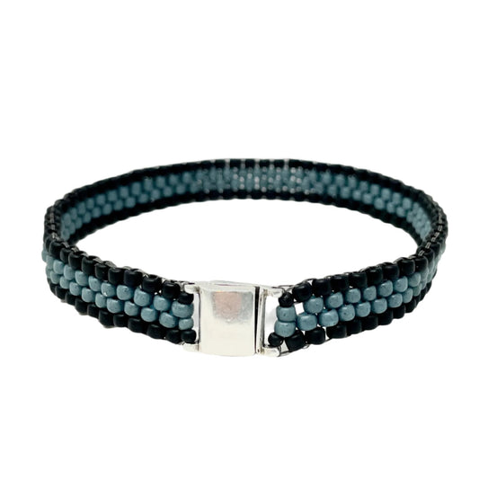 Unisex Beaded Bracelet - jet black & desert sage