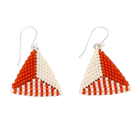 Puffy Triangle Earrings - orange and white