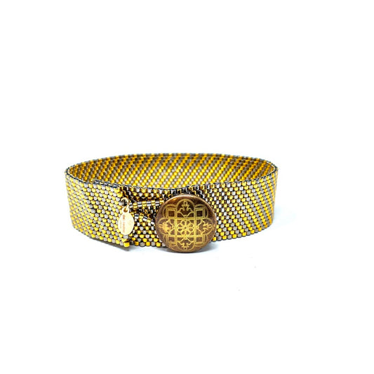 Striped Peyote Bracelet - gold and gray wide