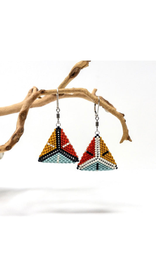 Puffy Triangle Earrings - color block colors