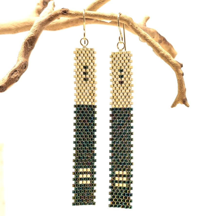 Matchstick Earrings Long- green & cream