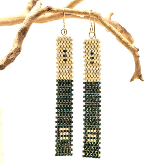 Matchstick Earrings Long- green & cream