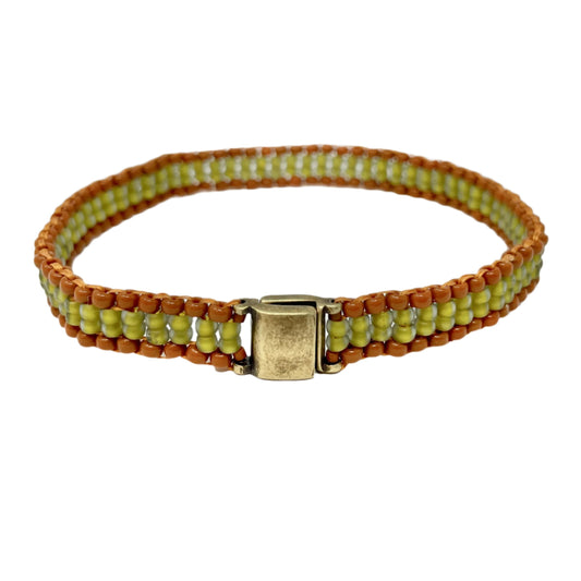 Unisex Beaded Bracelet - terra cotta & green