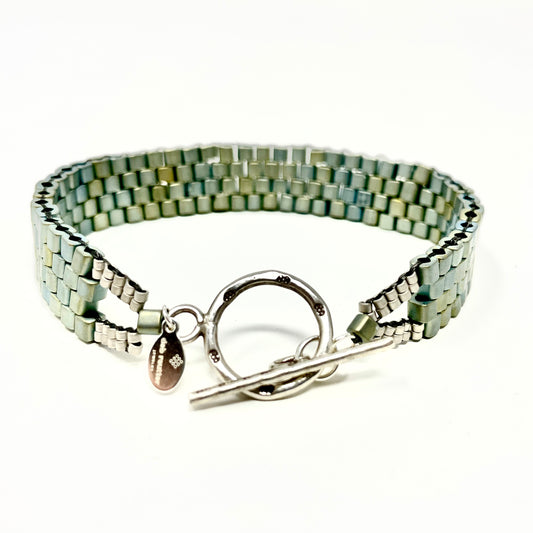 Cube Peyote Bracelet - blue/green w/ Hill Tribe clasp