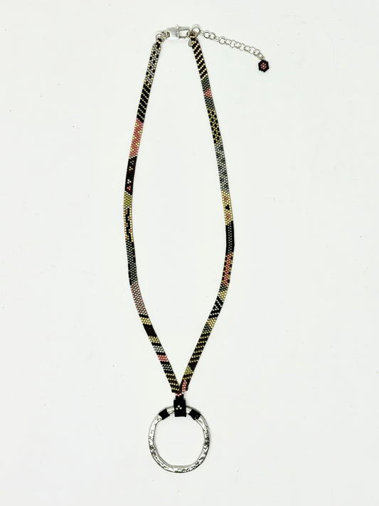 Ribbon Necklace with Fine Silver Ellipse