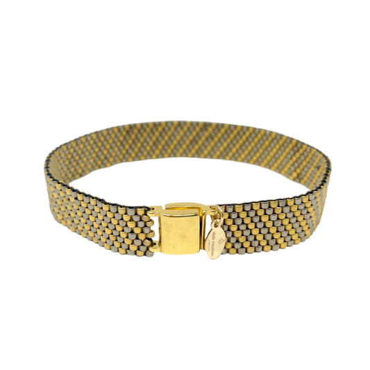 Striped Peyote Bracelet - Thin -gold and gray wide